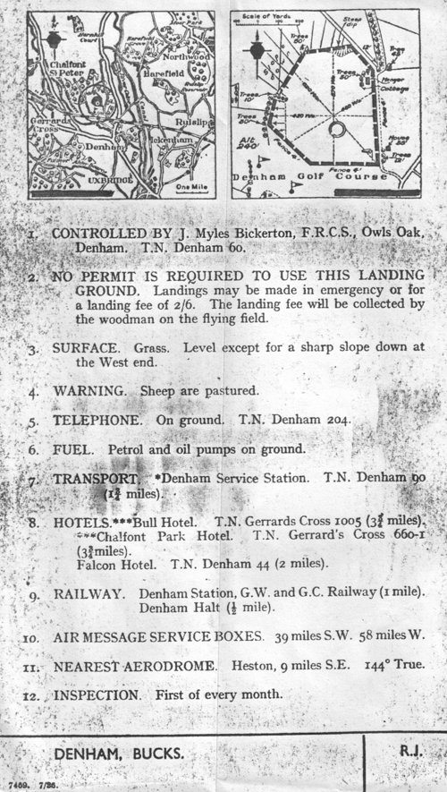 The 1936 AA Register of Landing Grounds showed how much Denham had increased in size and facilities.