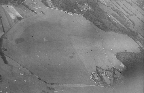 The airfield photographed in June 1950, the two hangars evident on the north side would soon be of the same depth.