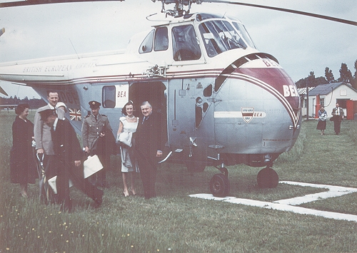 Lord and Lady Douglas tried out the BEA concept of helicopter shuttle flights from local airports to major hubs, beginning in 1957 with this Sikorsky S.55 at Denham.