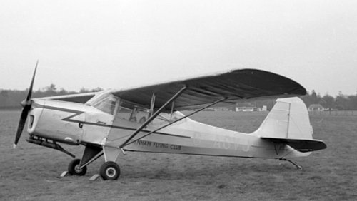 Auster J-1N Alpha, G-AGVJ, of the Denham Flying Club was contracted to the Metropolitan Police in July and August of 1957, to conduct aerial traffic observation and control flights fitted with a police radio. The silencer was fitted to reduce cabin noise so the police radio could be clearly heard.