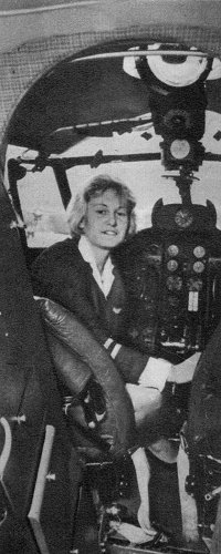 Beatrice Bickerton in the cockpit of a Sky Charters Dove.