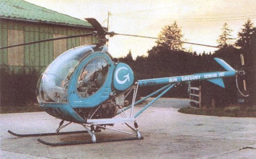 G-AWVL, the first Hughes 269A purchased by Air Gregory to offer helicopter pilot training, seen here at Denham in 1969.