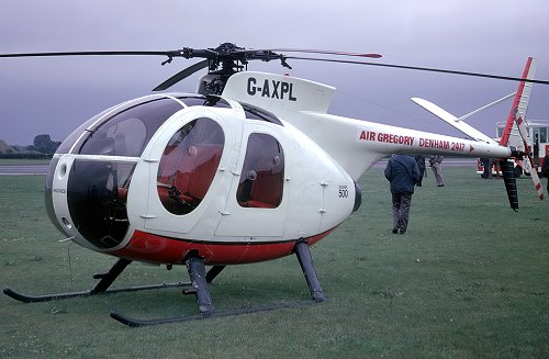 Hughes 500 G-AXPL joined the Air Gregory fleet in October, and carried the company phone number on the tail boom.