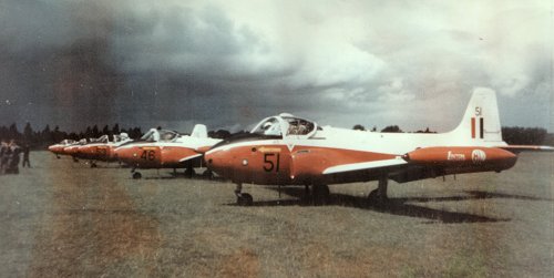 The RAF Jet Provost display team, the Linton Gin, operated from the grass at Denham for the display.