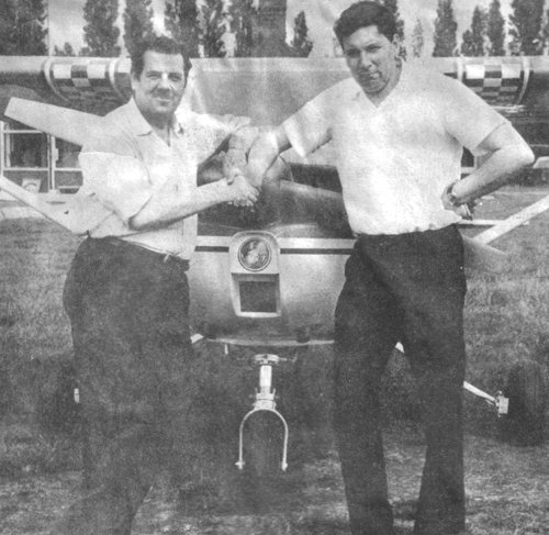 Local press photographer and popular flying club member Paddy Hember, seen here with instructor Mike Stapp just after his first solo in June 1973.