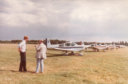 A customer with Chief Flying Instructor Tim Sharland at Denham. The success of the new school meant that the fleet based at Denham was quickly expanded to five aircraft from the original two.