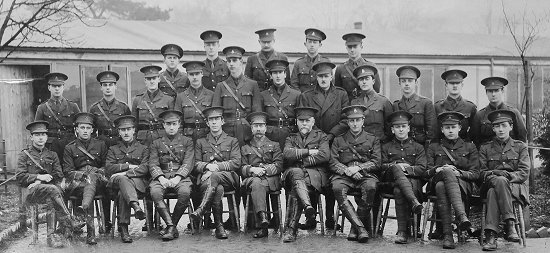 The staff of 1 Eastern District Hospital with its commander Colonel Griffiths in early 1915. Myles Bickerton is in the middle row, fifth from the right.